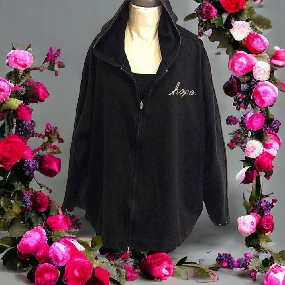 Vintage HOPE Hoodie JACKET Plus Sz 4X Black Glam Bling Oversized Raver Indie Y2K